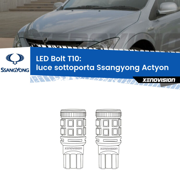 <strong>Luce Sottoporta LED per Ssangyong Actyon</strong>  2006 - 2017. Coppia lampade <strong>T10</strong> modello Bolt canbus.