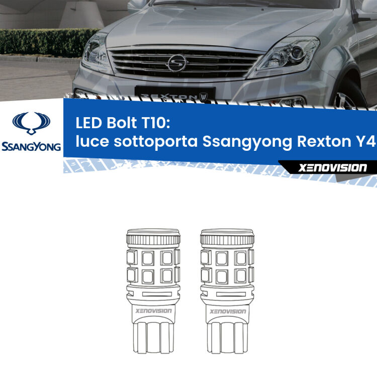 <strong>Luce Sottoporta LED per Ssangyong Rexton</strong> Y400 2017 in poi. Coppia lampade <strong>T10</strong> modello Bolt canbus.