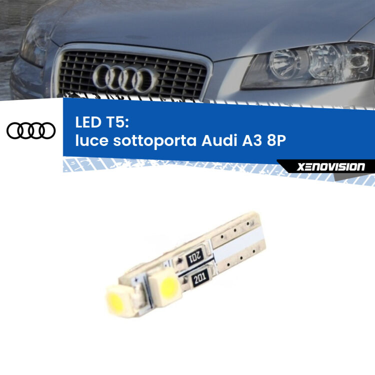 <strong>Luce Sottoporta LED no-spie per Audi A3</strong> 8P 2003 - 2012. Lampadina <strong>T5</strong> da Xenovision