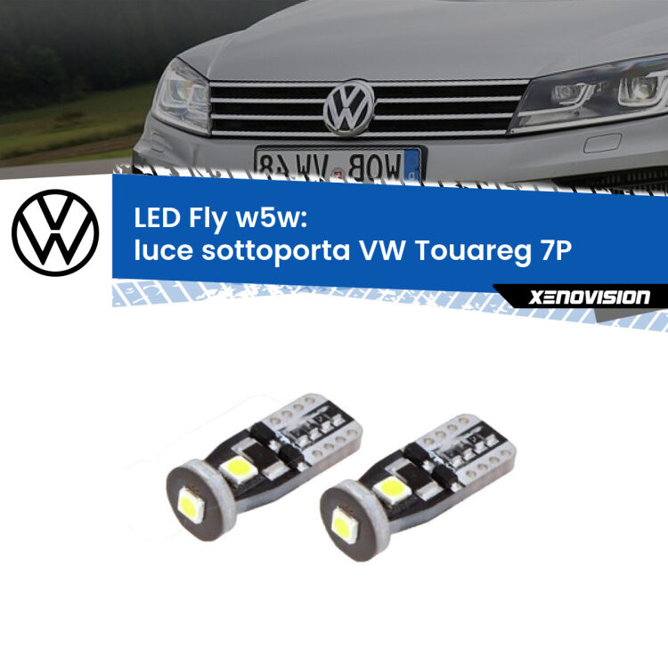 <strong>luce sottoporta LED per VW Touareg</strong> 7P 2010 - 2018. Coppia lampadine <strong>w5w</strong> Canbus compatte modello Fly Xenovision.