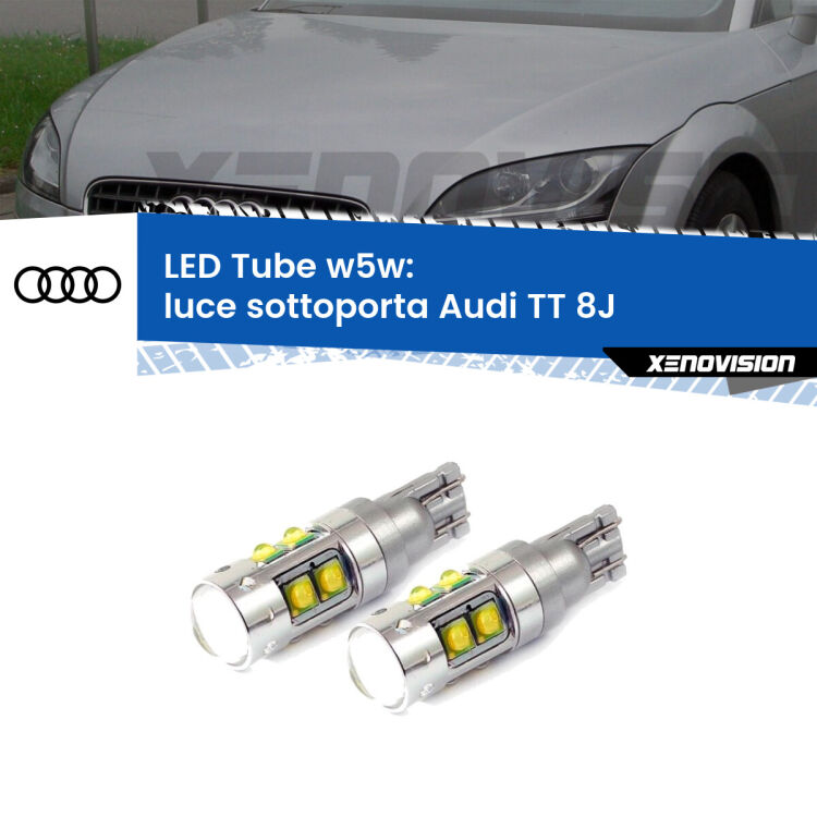 <strong>Luce Sottoporta LED 6000k per Audi TT</strong> 8J 2006 - 2014. Lampadine <strong>W5W</strong> canbus modello Tube, luce bianco lunare, lunga durata e compatibilità.