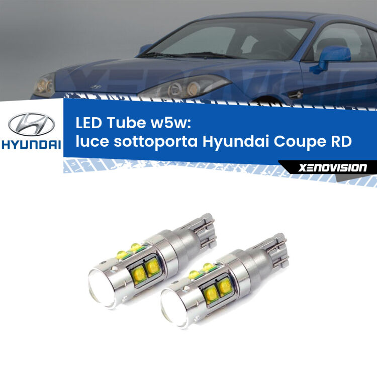 <strong>Luce Sottoporta LED 6000k per Hyundai Coupe</strong> RD 1996 - 2002. Lampadine <strong>W5W</strong> canbus modello Tube, luce bianco lunare, lunga durata e compatibilità.