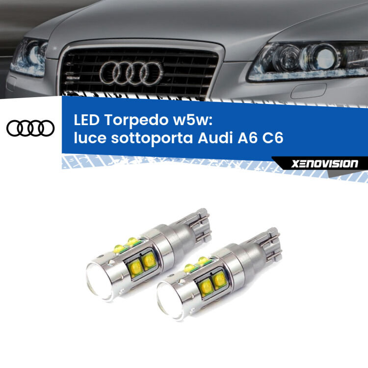 <strong>Luce Sottoporta LED 6000k per Audi A6</strong> C6 2004 - 2011. Lampadine <strong>W5W</strong> canbus modello Tube, luce bianco lunare, lunga durata e compatibilità.