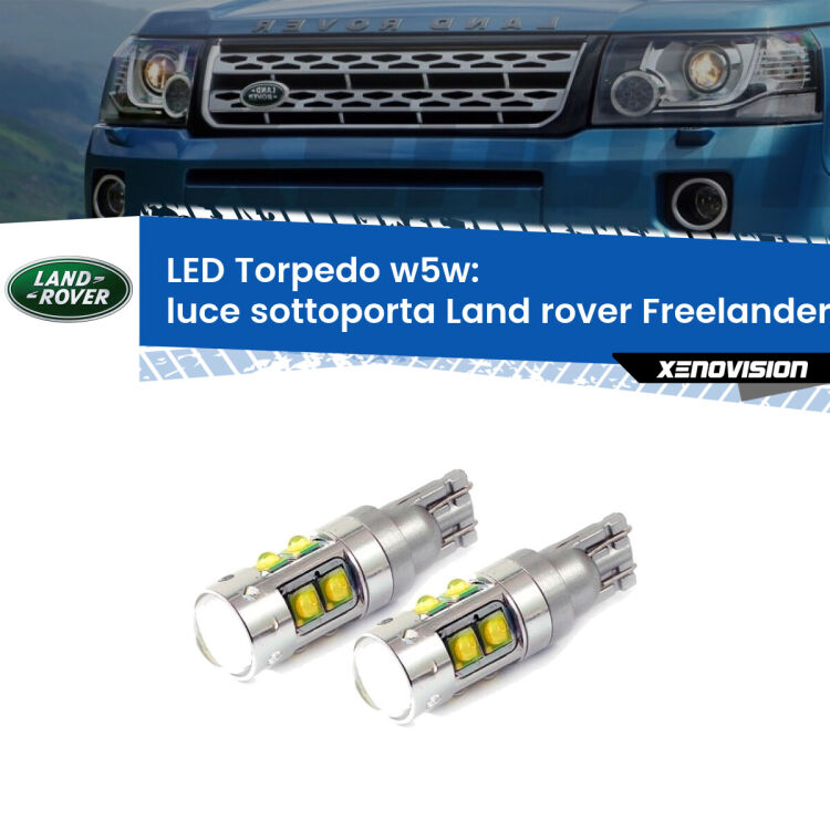 <strong>Luce Sottoporta LED 6000k per Land rover Freelander 2</strong> L359 2006 - 2014. Lampadine <strong>W5W</strong> canbus modello Tube, luce bianco lunare, lunga durata e compatibilità.