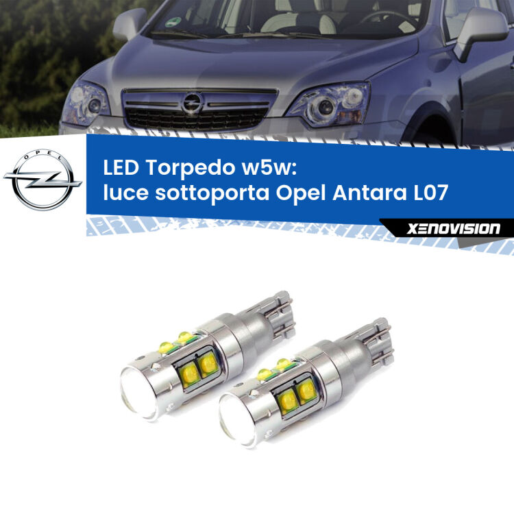 <strong>Luce Sottoporta LED 6000k per Opel Antara</strong> L07 2006 - 2015. Lampadine <strong>W5W</strong> canbus modello Tube, luce bianco lunare, lunga durata e compatibilità.