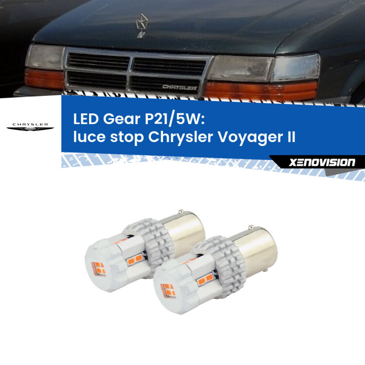 <strong>Luce Stop LED per Chrysler Voyager II</strong>  1990 - 1995. Due lampade <strong>P21/5W</strong> rosse non canbus modello Gear.