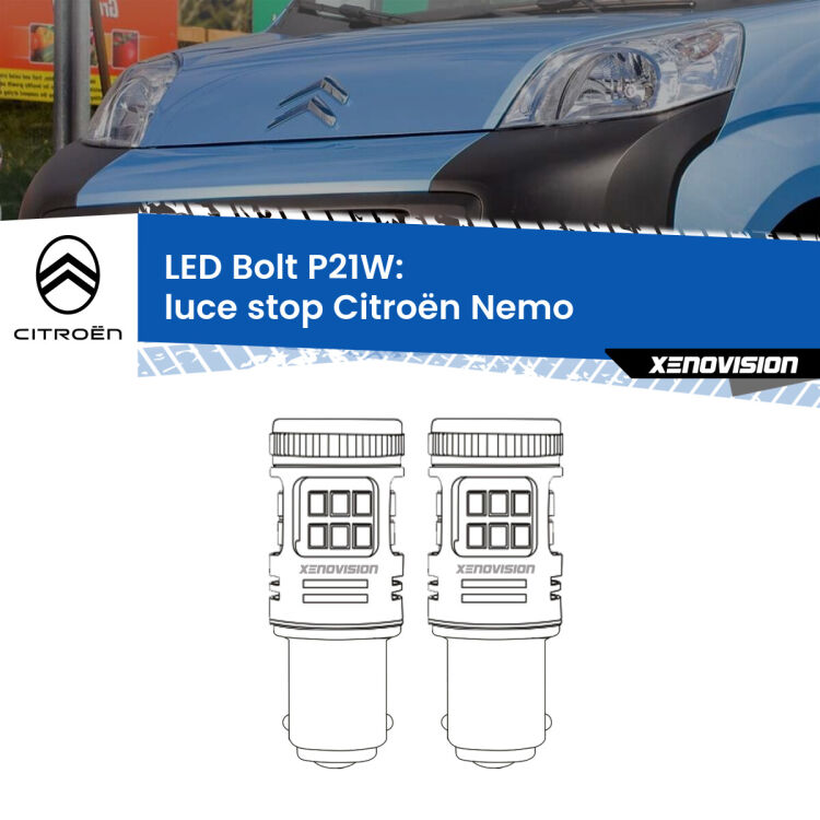 <strong>Luce Stop LED per Citroën Nemo</strong>  2008 in poi. Coppia lampade <strong>P21W</strong> modello Bolt canbus.