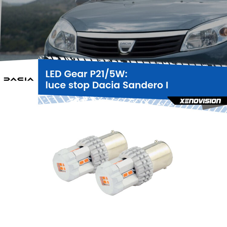 <strong>Luce Stop LED per Dacia Sandero I</strong>  2008 - 2012. Due lampade <strong>P21/5W</strong> rosse non canbus modello Gear.