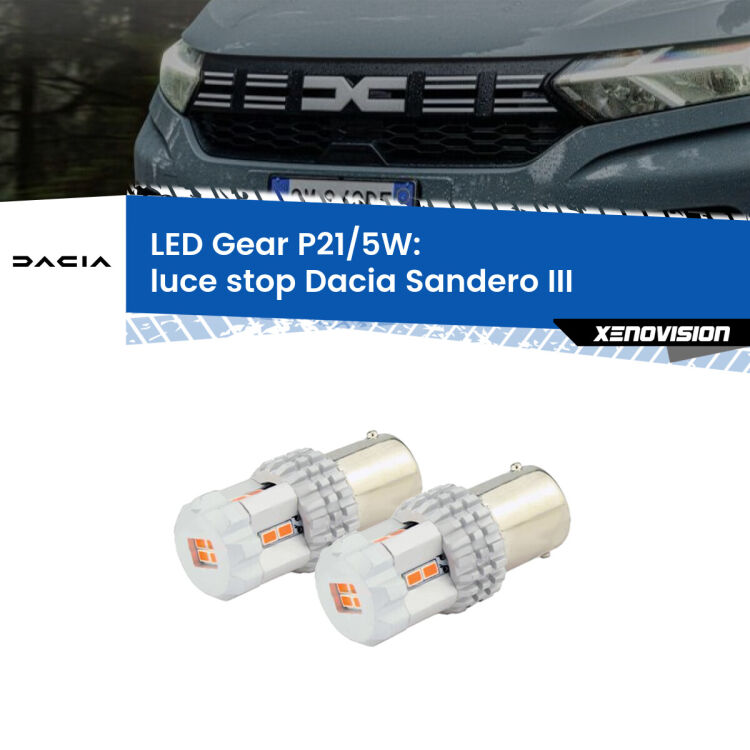 <strong>Luce Stop LED per Dacia Sandero III</strong>  2020 in poi. Due lampade <strong>P21/5W</strong> rosse non canbus modello Gear.