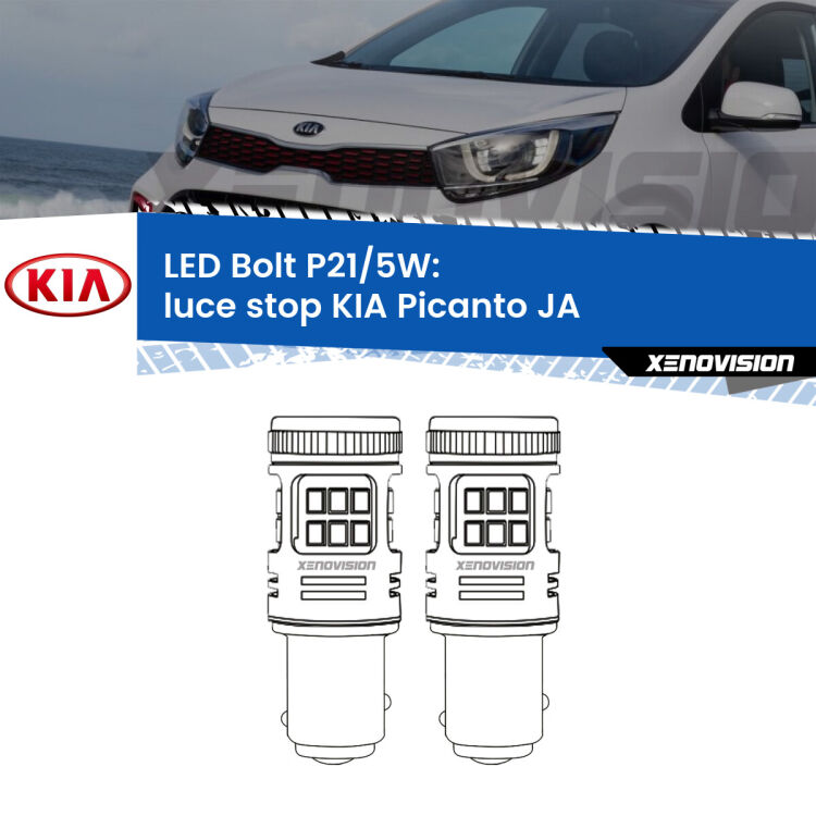 <strong>Luce Stop LED per KIA Picanto</strong> JA 2017 in poi. Coppia lampade <strong>P21/5W</strong> modello Bolt canbus.