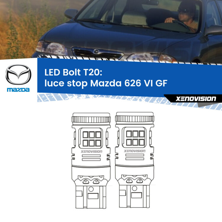 <strong>Luce Stop LED per Mazda 626 VI</strong> GF 1997 - 2002. Coppia lampade <strong>T20</strong> modello Bolt canbus.