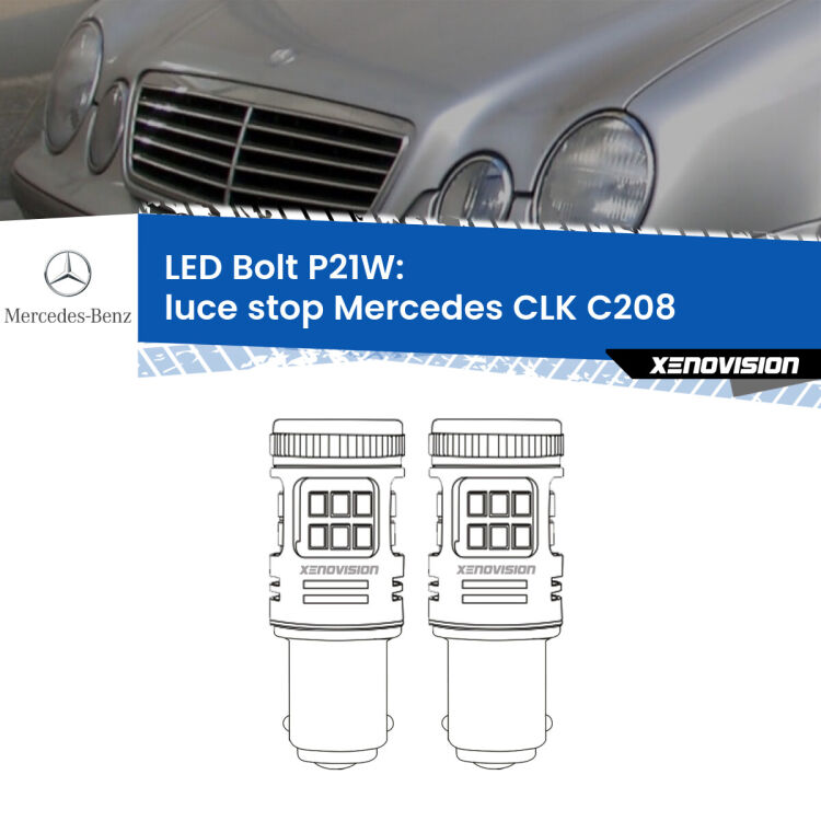 <strong>Luce Stop LED per Mercedes CLK</strong> C208 1997 - 2002. Coppia lampade <strong>P21W</strong> modello Bolt canbus.