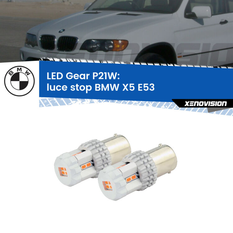 <p>Coppia <strong>LED P21W Rossi per </strong><strong>luce Stop</strong> <strong>BMW</strong> <strong>X5 </strong>(E53) 2003 - 2005: ultracompatti, illuminazione a 360 gradi e Canbus. Qualità Massima.</p>
<div> </div>