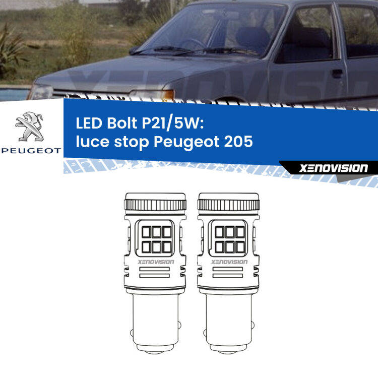 <strong>Luce Stop LED per Peugeot 205</strong>  1983 - 1990. Coppia lampade <strong>P21/5W</strong> modello Bolt canbus.