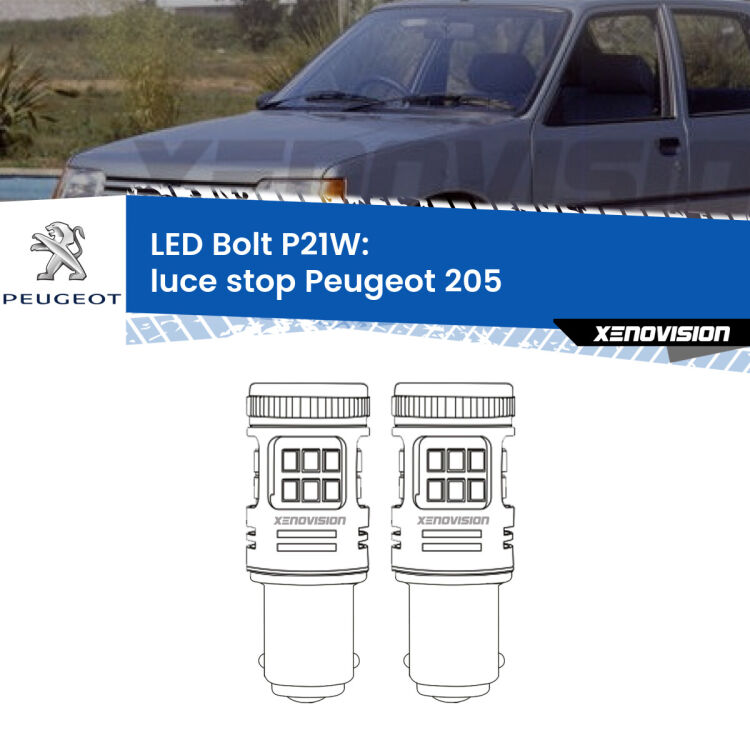 <strong>Luce Stop LED per Peugeot 205</strong>  1991 - 1999. Coppia lampade <strong>P21W</strong> modello Bolt canbus.