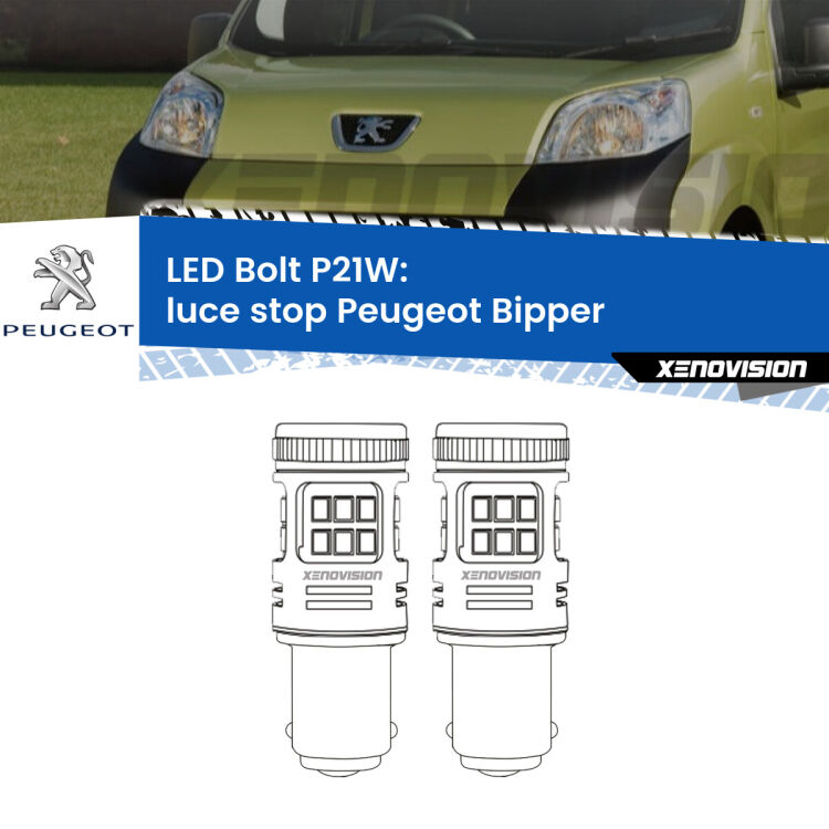 <strong>Luce Stop LED per Peugeot Bipper</strong>  2008 in poi. Coppia lampade <strong>P21W</strong> modello Bolt canbus.