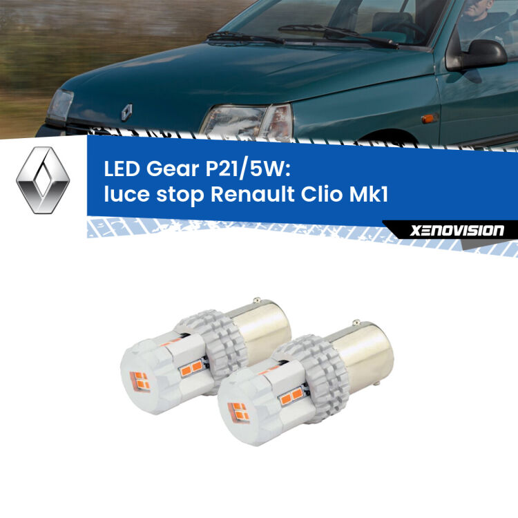 <strong>Luce Stop LED per Renault Clio</strong> Mk1 1990 - 1998. Due lampade <strong>P21/5W</strong> rosse non canbus modello Gear.