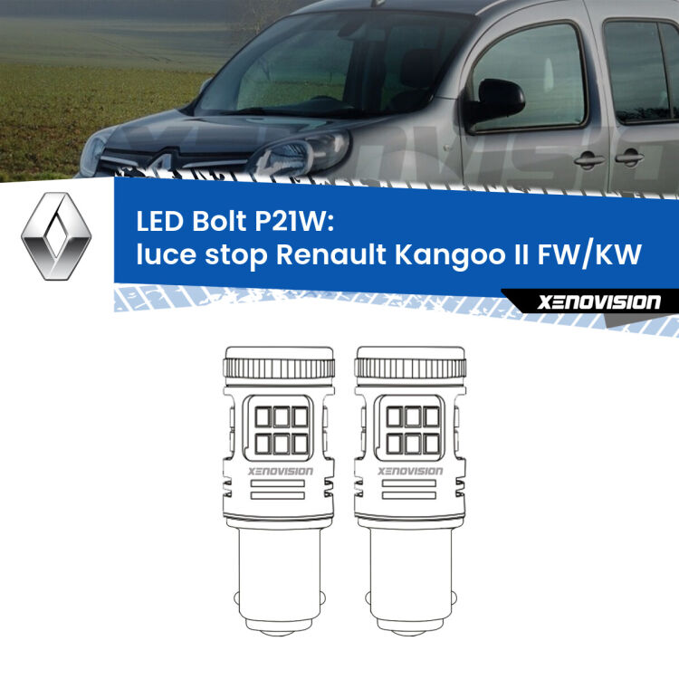 <strong>Luce Stop LED per Renault Kangoo II</strong> FW/KW 2008 in poi. Coppia lampade <strong>P21W</strong> modello Bolt canbus.