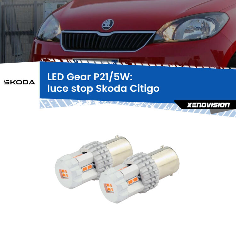 <strong>Luce Stop LED per Skoda Citigo</strong>  2011 in poi. Due lampade <strong>P21/5W</strong> rosse non canbus modello Gear.