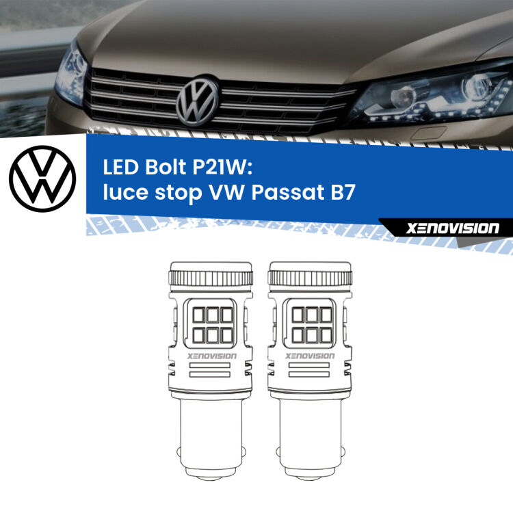 <strong>Luce Stop LED per VW Passat</strong> B7 2010 - 2014. Coppia lampade <strong>P21W</strong> modello Bolt canbus.