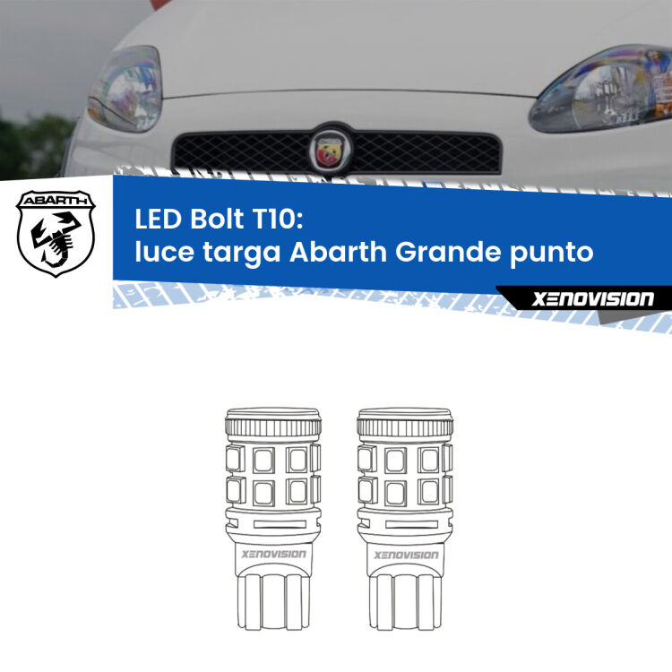 <strong>Luce Targa LED per Abarth Grande punto</strong>  2007 - 2010. Coppia lampade <strong>T10</strong> modello Bolt canbus.