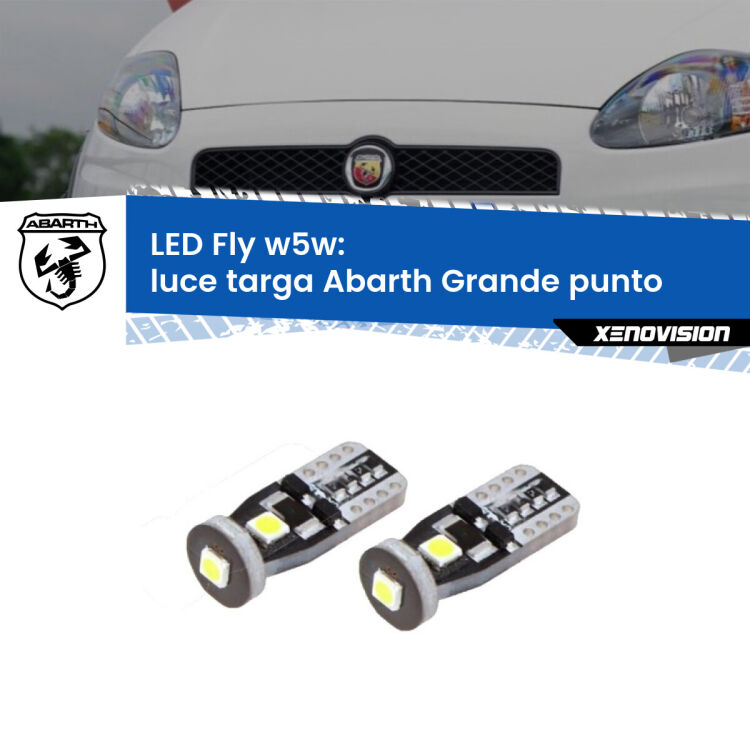 <strong>luce targa LED per Abarth Grande punto</strong>  2007 - 2010. Coppia lampadine <strong>w5w</strong> Canbus compatte modello Fly Xenovision.