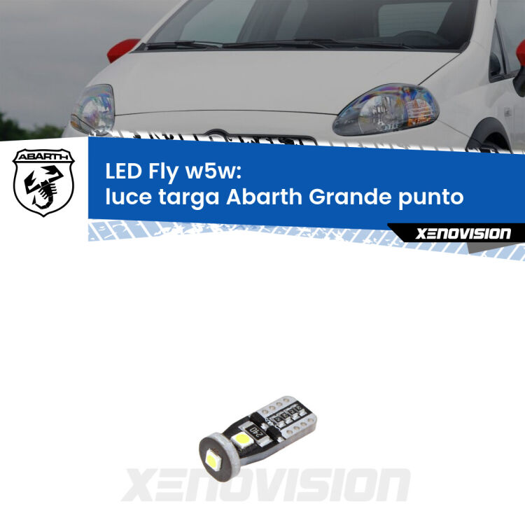 <strong>luce targa LED per Abarth Grande punto</strong>  2007 - 2010. Coppia lampadine <strong>w5w</strong> Canbus compatte modello Fly Xenovision.