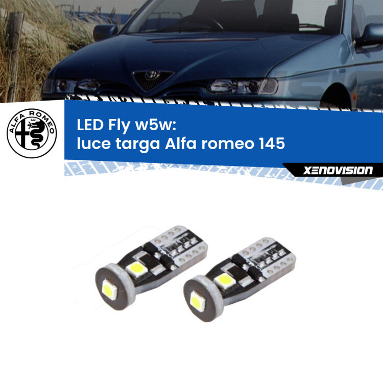 <strong>luce targa LED per Alfa romeo 145</strong>  1994 - 2001. Coppia lampadine <strong>w5w</strong> Canbus compatte modello Fly Xenovision.