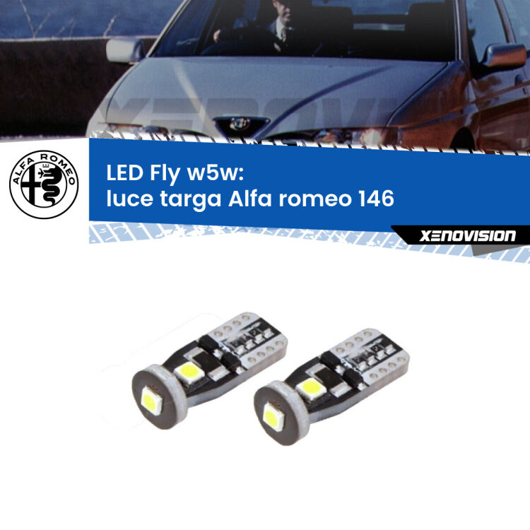 <strong>luce targa LED per Alfa romeo 146</strong>  1994 - 2001. Coppia lampadine <strong>w5w</strong> Canbus compatte modello Fly Xenovision.