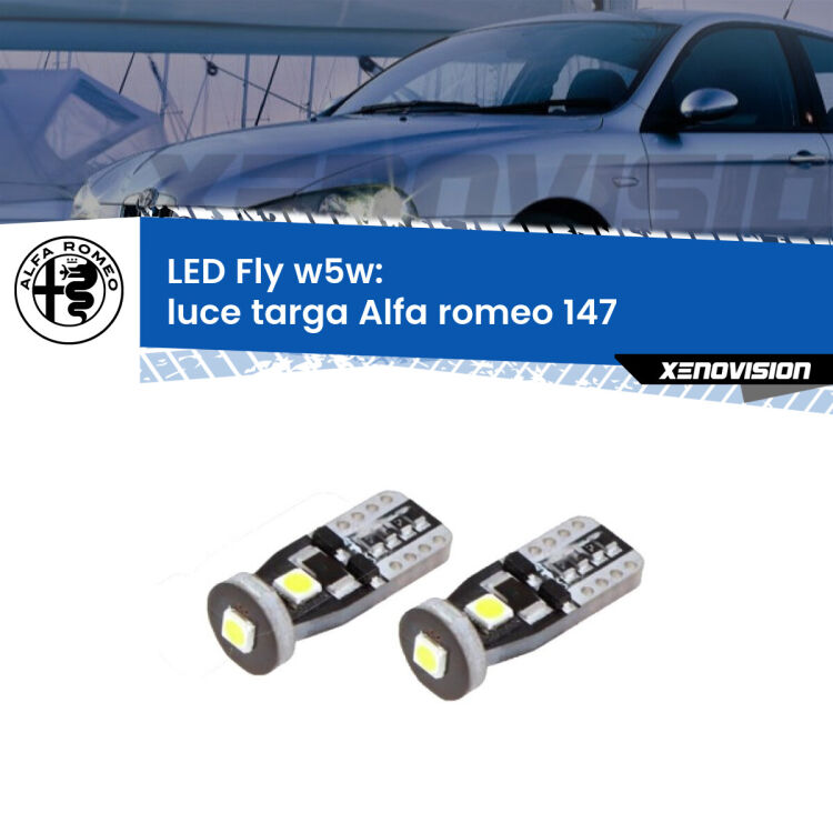 <strong>luce targa LED per Alfa romeo 147</strong>  2000 - 2010. Coppia lampadine <strong>w5w</strong> Canbus compatte modello Fly Xenovision.