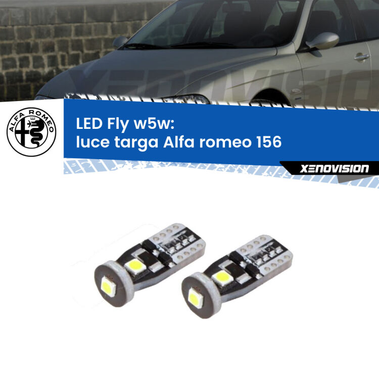 <strong>luce targa LED per Alfa romeo 156</strong>  1997 - 2005. Coppia lampadine <strong>w5w</strong> Canbus compatte modello Fly Xenovision.