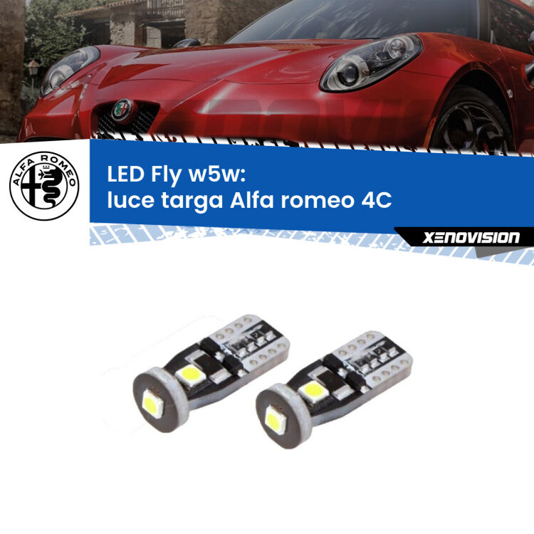 <strong>luce targa LED per Alfa romeo 4C</strong>  2013 in poi. Coppia lampadine <strong>w5w</strong> Canbus compatte modello Fly Xenovision.