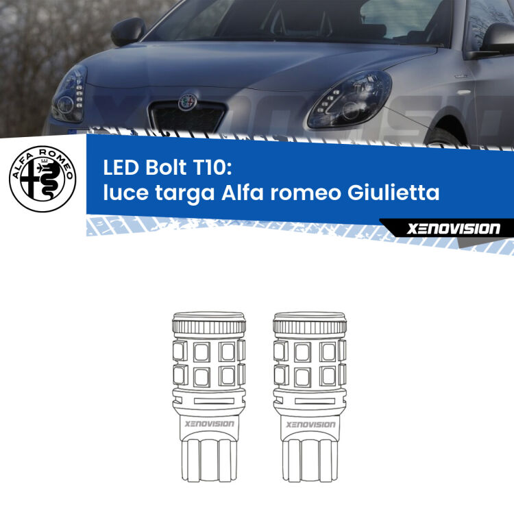 <strong>Luce Targa LED per Alfa romeo Giulietta</strong>  2010 in poi. Coppia lampade <strong>T10</strong> modello Bolt canbus.