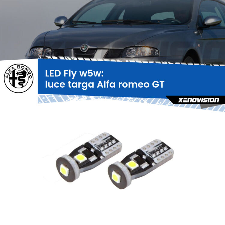 <strong>luce targa LED per Alfa romeo GT</strong>  2003 - 2010. Coppia lampadine <strong>w5w</strong> Canbus compatte modello Fly Xenovision.