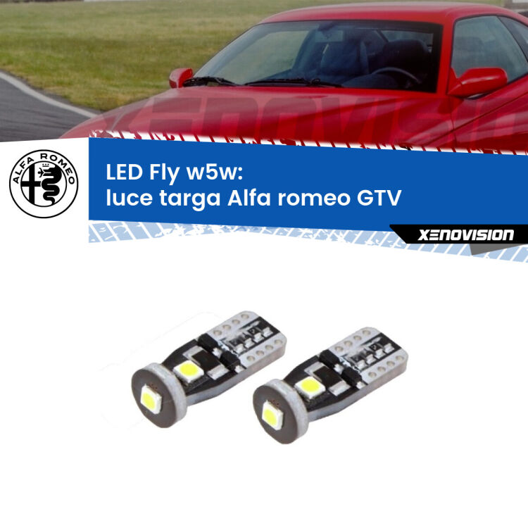 <strong>luce targa LED per Alfa romeo GTV</strong>  1995 - 2005. Coppia lampadine <strong>w5w</strong> Canbus compatte modello Fly Xenovision.