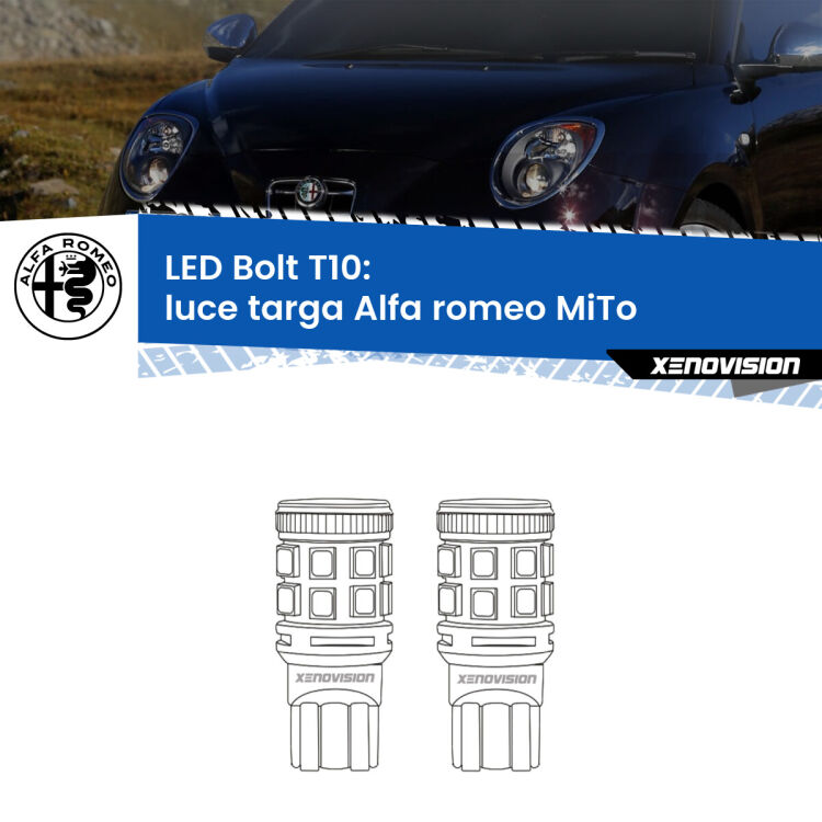 <strong>Luce Targa LED per Alfa romeo MiTo</strong>  2008 - 2018. Coppia lampade <strong>T10</strong> modello Bolt canbus.