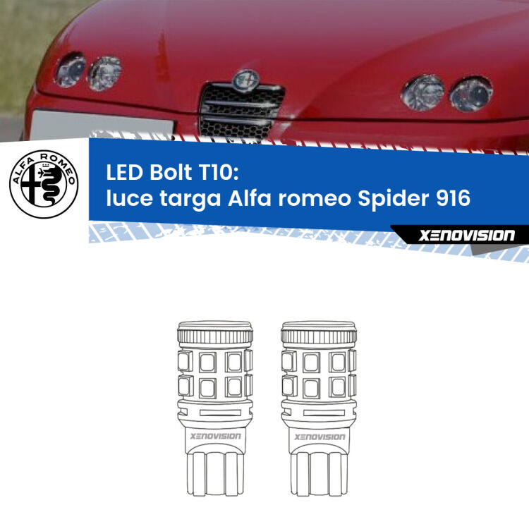 <strong>Luce Targa LED per Alfa romeo Spider</strong> 916 1995 - 2005. Coppia lampade <strong>T10</strong> modello Bolt canbus.