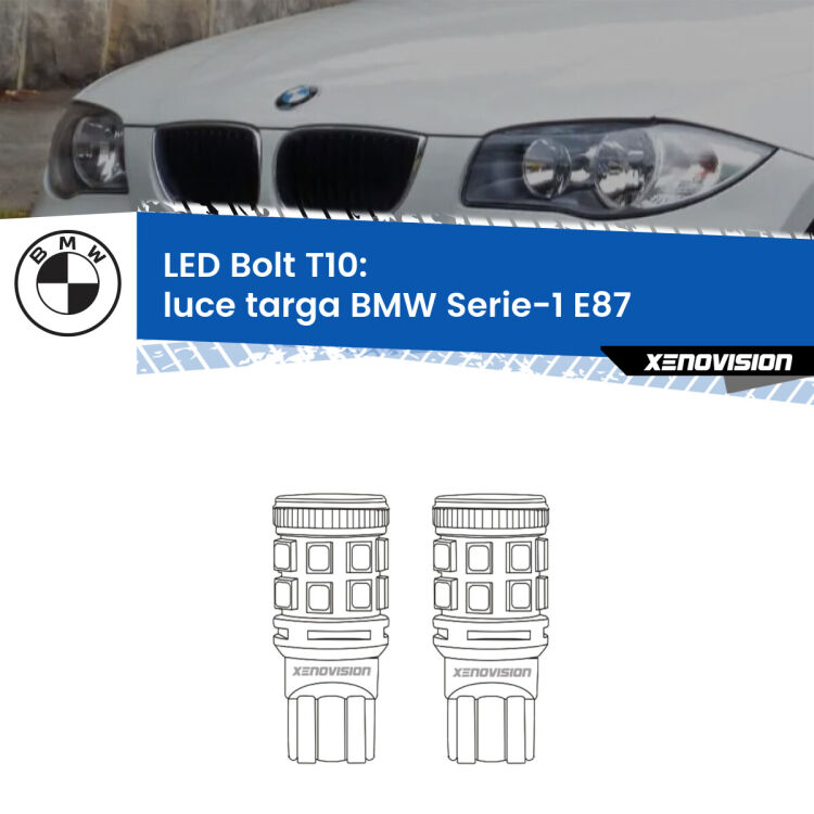 <strong>Luce Targa LED per BMW Serie-1</strong> E87 2003 - 2012. Coppia lampade <strong>T10</strong> modello Bolt canbus.