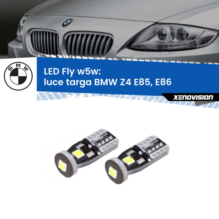 <strong>luce targa LED per BMW Z4</strong> E85, E86 2003 - 2008. Coppia lampadine <strong>w5w</strong> Canbus compatte modello Fly Xenovision.