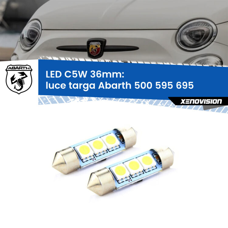 <strong>Luce Targa LED per Abarth 500 595 695</strong>  2008 - 2022. Coppia lampade <strong>C5W</strong> 36mm estremamente longeve.