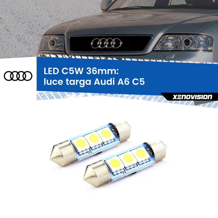 <strong>Luce Targa LED per Audi A6</strong> C5 1997 - 2004. Coppia lampade <strong>C5W</strong> 36mm estremamente longeve.