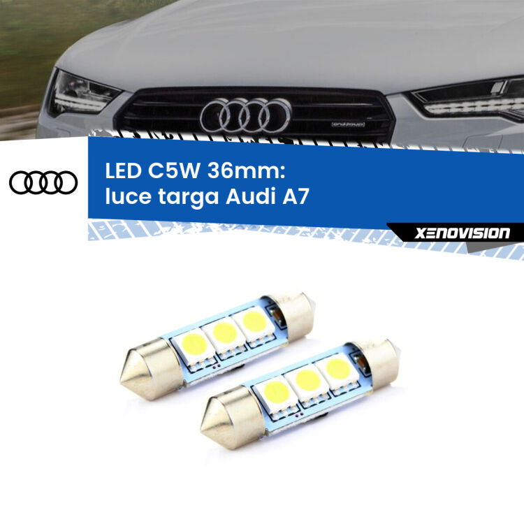 <strong>Luce Targa LED per Audi A7</strong>  2010 - 2011. Coppia lampade <strong>C5W</strong> 36mm estremamente longeve.