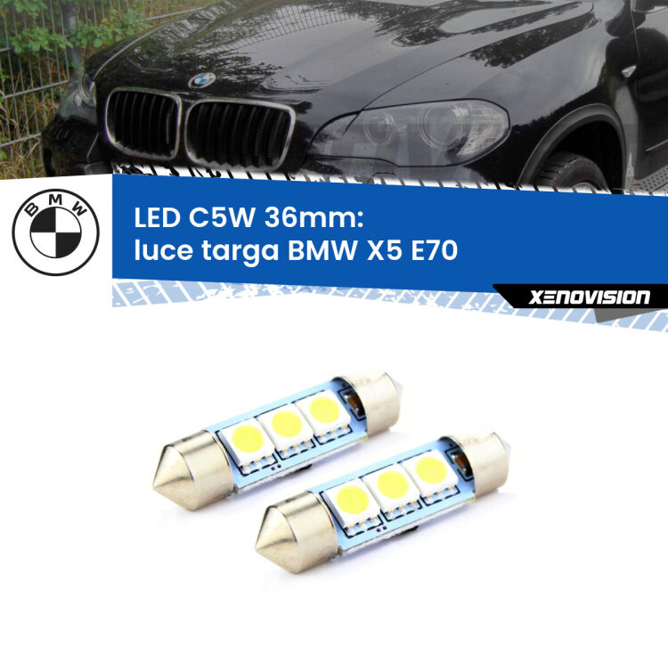 <strong>Luce Targa LED per BMW X5</strong> E70 2006 - 2013. Coppia lampade <strong>C5W</strong> 36mm estremamente longeve.