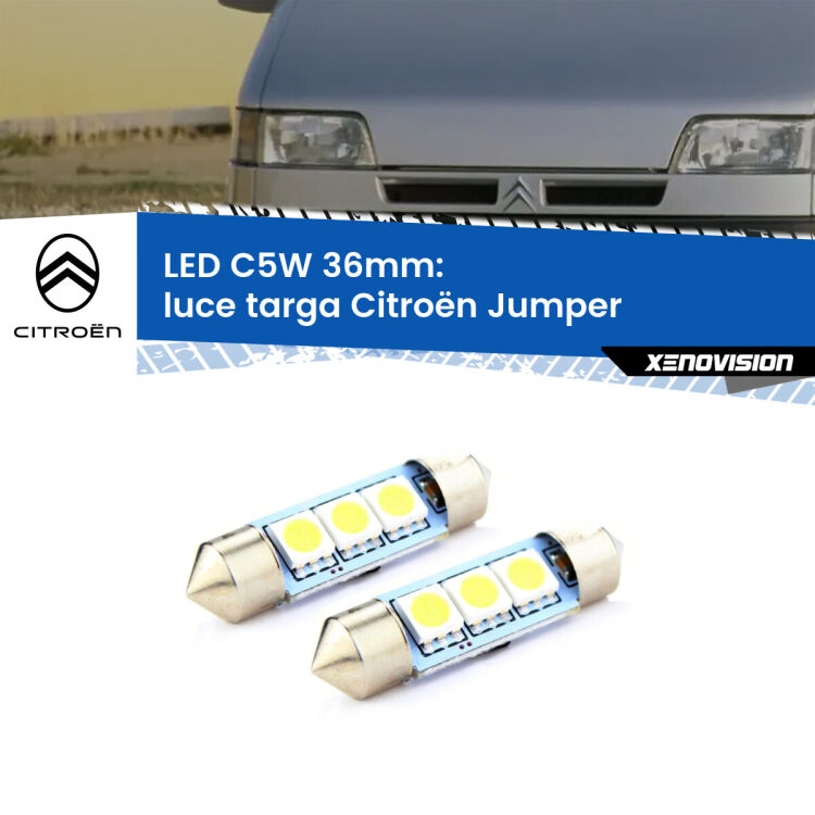 <strong>Luce Targa LED per Citroën Jumper</strong>  1994 - 1999. Coppia lampade <strong>C5W</strong> 36mm estremamente longeve.