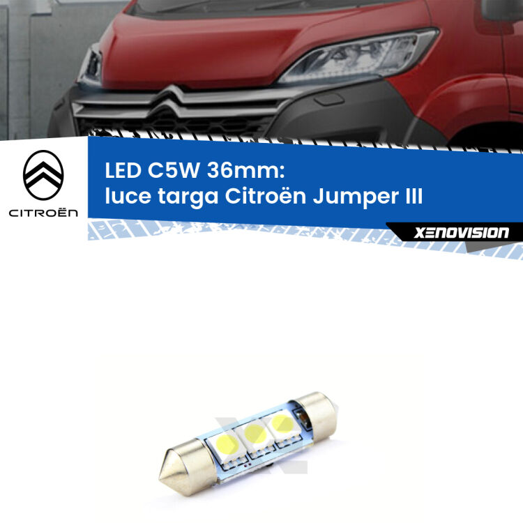 LED Luce Targa Citroën Jumper III in poi. Una lampadina led innesto C5W 36mm canbus estremamente longeva.