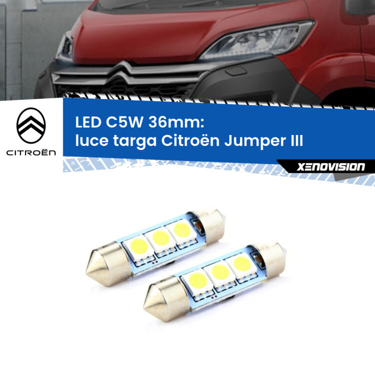 <strong>Luce Targa LED per Citroën Jumper</strong> III in poi. Coppia lampade <strong>C5W</strong> 36mm estremamente longeve.