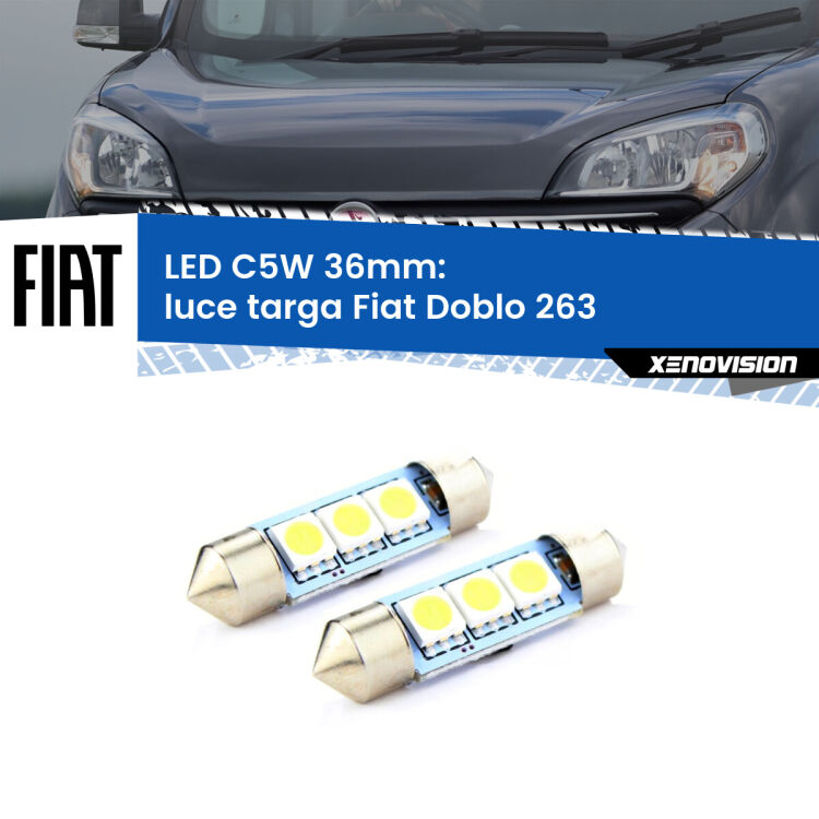 <strong>Luce Targa LED per Fiat Doblo</strong> 263 2010 - 2016. Coppia lampade <strong>C5W</strong> 36mm estremamente longeve.