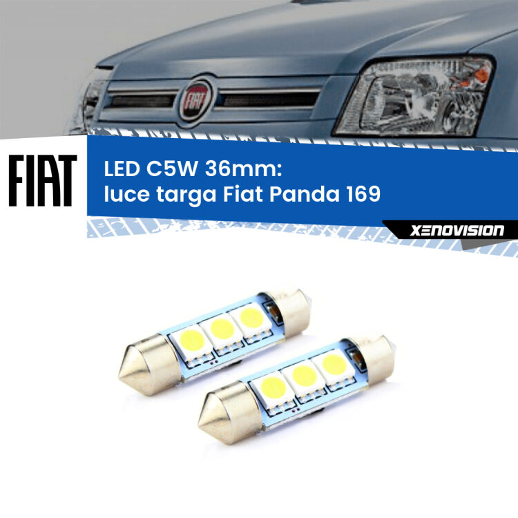 <strong>Luce Targa LED per Fiat Panda</strong> 169 2003 - 2012. Coppia lampade <strong>C5W</strong> 36mm estremamente longeve.