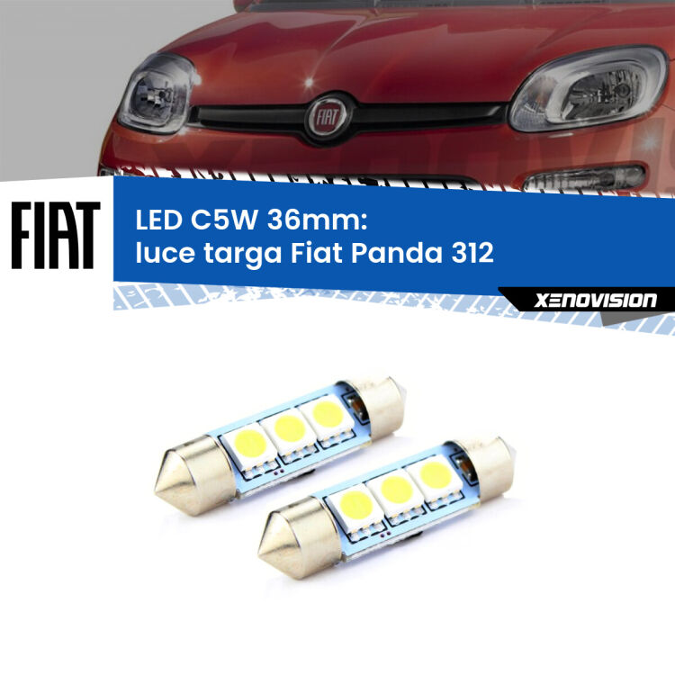 <strong>Luce Targa LED per Fiat Panda</strong> 312 2012 in poi. Coppia lampade <strong>C5W</strong> 36mm estremamente longeve.