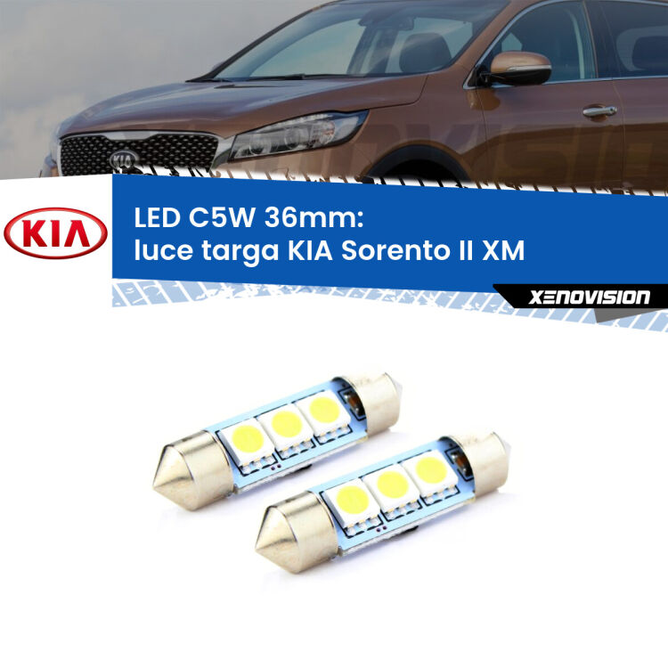 <strong>Luce Targa LED per KIA Sorento II</strong> XM 2009 - 2014. Coppia lampade <strong>C5W</strong> 36mm estremamente longeve.